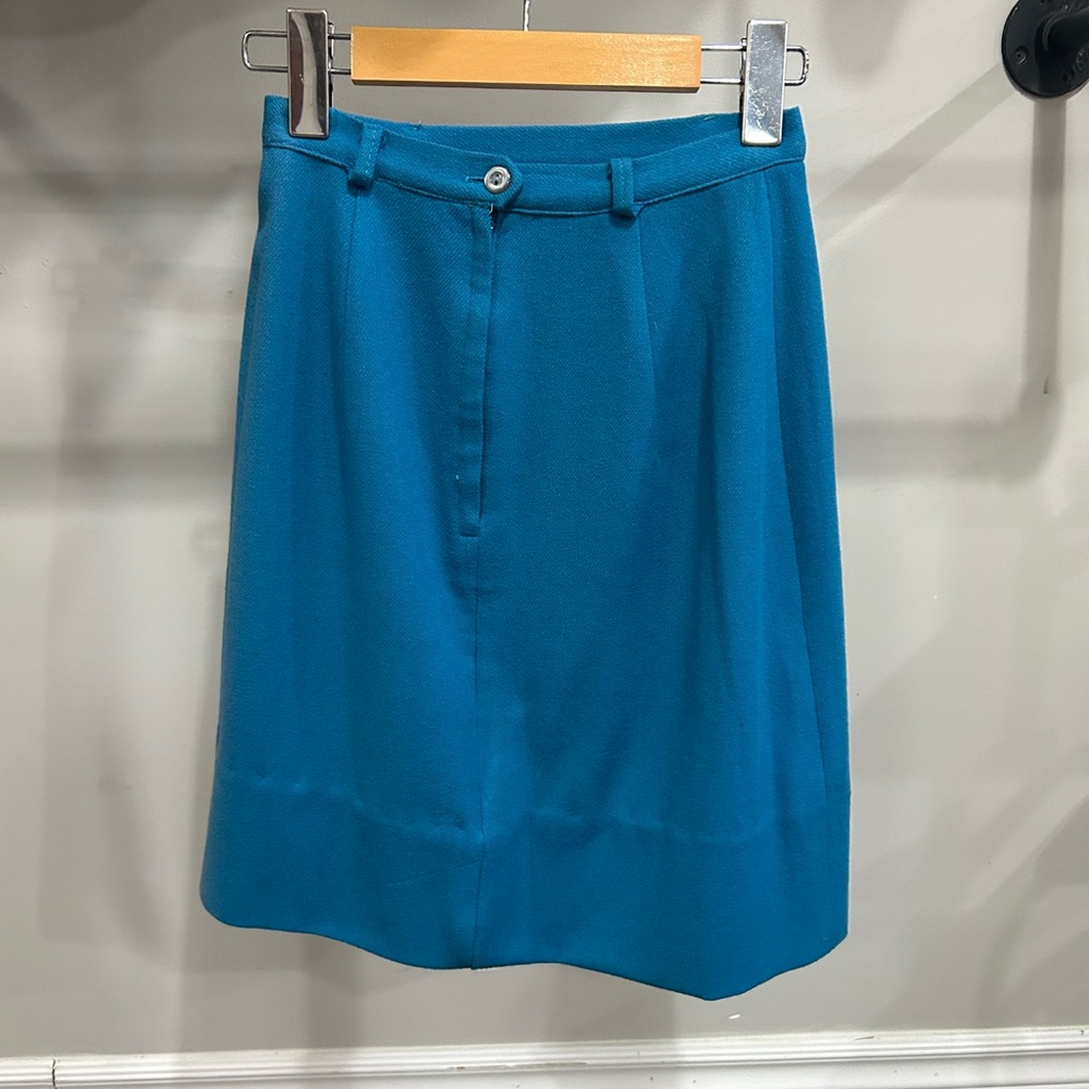 Vintage Vibrant Blue 100% Wool Secretary Pencil Mini Skirt FITS SMALL - Picture 7 of 8
